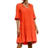 Robes décontractées Femmes Summer Flowy Tunique Robe à manches courtes Col V Swing Lâche A-Line Mini Beach Sundress