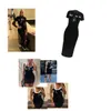 Abito senza maniche Slim-Fit Wrap Black Stampa nera per caviglia Maxi Dress Temperament Charm