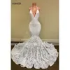 White Mermaid Style Prom Kleider Langes sexy Halfter Rückenless Sparkly Pina African Black Girl Formal Party Abendkleid BC