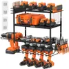 VG1M Power Tool Organizer Mount, Drill Storage Rack Mount, 4 Layer Cordless Holder, 6 Drill Holder Wall Mount och Garage Rack för förvaring, järn, svart