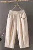 Pantalones de mujer verano casual algodón lino 2024 color sólido cintura elástica mujer de mediana edad recortada