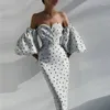 Robes de soirée automne sexy épaule dénudée demi manches robe à pois femmes style serré plage taille haute tube