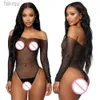 Sexy Set Diamond Fishnet Mesh Mujeres Sexy Jumpsuits Lingerie Manga larga Via a través de medias de carrocería de entrepierna abierta Bodysuits Underwear 24322