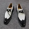 Dress Shoes Black And White Mixed Colors Leather For Men Fashion Lace-up Italian Office Formal Male Wedding