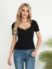 T-shirts pour femmes Femmes S Summer Slim Tops Couleur unie côtelé à manches courtes T-shirt à col en V Basic Streetwear