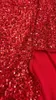 Robes décontractées Sexy Jarretelle Longue Jupe Rouge Sans Manches Paillettes Fendues Ourlet À Volants Fesses Enveloppées Robe Vêtements Formels Pour Dames