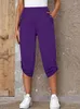 Pantaloni da donna Estate Matita da donna Casual Tasca con design a bottoni solidi Pantaloni a 3/4 a vita alta