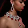 Pendant Necklaces Woman Red Multi Row Rhinestone Water Drop Choker Necklace Collar Jewelry For Girl Luxury Crystal Clavicle Chain