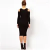 Plus Size Dresses Off Shoder Y Bodycon Dress Women Long Sleeve Solid Black Elegant Fashion Midi Pencil Spring Party 6Xl Drop Delivery Otiej