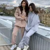 Kadınlar iki parçalı pantolon artı boyutu sonbahar pantolonları kadın kış gündelik elastik sokak kıyafetleri 2 adet set kadınlar kapüşonlu kazak