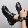 Botas de couro preto em couro impermeabilizado Sapatos de trabalho para homens de aço de aço botas de escritório