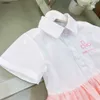 Popular designer kids clothes girls dresses Waist design toddler skirt Splicing design Princess dress Short sleeved lapel baby frock 24Mar