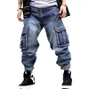 Jeans pour hommes Mcikkny Hommes Hip Hop Skateboard Denim Pantalon Multi Poches Baggy Pantalon Plus Taille 30-46