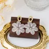 Dangle Earrings Women's White Flower Drop For Party Statement Jewelry Trendy Golden Color Metal Geometry Hollow Oval