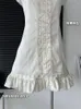 Casual klänningar kawaii enkel födelsedagsklänning ärmlös spets mini krocks för kvinnor sommar koreansk mode a-line söt söt snedstreck prom