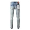 Calças de brim masculinas roxo marca jeans angustiado remendo calças de moda calças jeans moletom y2k streetwear