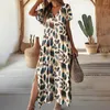 Casual Dresses V-Neck klädsel Stylish V Neck Maxi Dress with Contrast Color Print Split Hem Soft Breattable Vacation Beachwear For Women