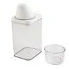 Distributeur de savon liquide en plastique, récipient de poudre à vaisselle, boîte de rangement de détergents, pot transparent hermétique polyvalent, tasse à mesurer