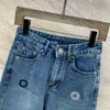 Nova moda streetwear em linha reta embroid padrão denim calças femininas cintura alta lavado azul rasgado manguito tudo combinado legal jeans
