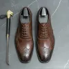 Shoes New In Brown Brogue Shoes for Men Black Laceup Square Toe Party Wedding Shoes Men Shoes Size 3846
