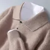 Mens 100 Mink Cashmere stor storlek tröja Autumnwinter Solid Polo Neck Casual Stickover Pullover Lång ärm varm 240319