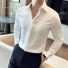 남자 캐주얼 셔츠 고품질 줄무늬 셔츠 긴 소매 비즈니스 공식 드레스 슬림 한 옷장 스트리트웨어 사교 파티 카미사