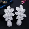 Pera Prachtige witte zirkonia zilverkleur groot blad waterdruppel bruiloft oorbellen voor bruiden sieraden cadeau E606 240312