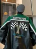 Jacken GMIIXDER Motorrad Baseball Uniform Oversize American Vintage Racing Jacke High Street besticktes PU-Leder 230227