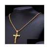 Pendant Necklaces Fashion Necklace Cross Jesus Gold Mens Stainless Steel Chains Christian Jewelry Drop Delivery Pendants Dha1Z