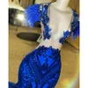 Kraliyet Ebi Arapça Aso Mavi Balo Elbise Denizkızı Dantel Boncuklu Akşam Partisi İkinci Resepsiyon Doğum Günü Nişan Elbise Elbiseler Robe De Soiree Es