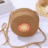 Sac à main rond en paille tissé pour femmes, sac à bandoulière de plage pour dames, mignon rotin tricoté à la main, épaule couleur bonbon, petit sac à main