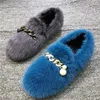 Casual Schuhe Mode Weiß Frauen Wohnungen Ketten Mokassins Echt Nerz Pelz Winter Warme Loafer Espadrilles Damen Plattform