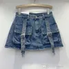 Streetwear Denim Skirt Womens 2024 Summer Fashion Vintage INS A-line Pocket Cargo Jeans Mini Skirts Clothes