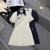 Runway Dresses Designer 2024 early spring new chest logo with diamond buckle decoration collar contrasting color casual fashionable lapel dress UR0X