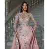 Arabic Pink Ebi Aso Mermaid Prom Dresses D Floral Appliques Evening Formal Party Second Reception Birthday Engagement Gowns Dress ZJ Ress ress