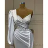 Aso blanc arabe Ebi sirène robe de mariée dentelle perlée une épaule robes de mariée robes ZJ es
