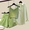 Summer Set Womens Tank TopFashion Shirt High Waist Shorts Wrap Versatile Three piece 240312