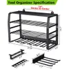 Kayfia Support mural pour organisateur de puissance, conception amovible sans fil, 10 emplacements pour perceuses, 4 couches d'organisateurs et de stockage d'outils robustes, supports utilitaires de garage avec