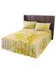 Jupe de lit Texture marbre dégradé jaune, couvre-lit élastique avec taies d'oreiller, housse de matelas, ensemble de literie, drap