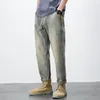 Mäns jeansbyxor avsmalnande rakt för män med fickor manliga cowboybyxor vintage harajuku brett ben lös klassisk 2024 mode mjuk