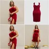 Vestidos de talla grande y Vestido de mujeres 2023 Temperamento dividido de otoño Color puro Veet Halter Fashion Elegant Lady Party Drop entrega AP otszk