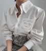 Blusas femininas de comprimento médio solto casual preto branco camisas de algodão para mulher 2024 primavera outono em bordado manga longa topo