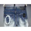 Personalized Men's Jeans with Elastic Tight Fit, Mid Waist Trend, Torn Holes, Denim Gradient Washed Pants