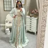 Blue Moroccan Kaftan Muslim Evening Dresses A-line Long Sleeves Satin Appliques Dubai Arabic Turkey Caftan Islamic Gown