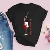 T-Shirt à manches courtes pour femmes, motif de verre de vin imprimé, à la mode et mignon, imprimé dans les années 1990, 240322