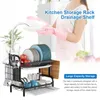 Kitchen Storage 2 Tier Cutting Board Holder With Drainboard Dish Drainer 4 Hooks Household Tray Box Basket Large Capacity For Countertop