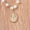 Collier rétro multicouche avec Portrait de tête de la vierge marie, pendentif en perles européennes et américaines, bijoux pour femmes, cadeau 303i