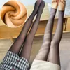 Kvinnors strumpor termiska strumpor Vinter varm sexig elastisk genomskinlig strumpbyxor Kvinnlig fleece hög midja smala förtjockar tights