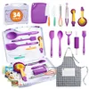 KIDSTIR Sets 34 Piece Real with Organizer Carrying Case, Utensils Girls Boys Kid Cooking Gift and Baking Set for Kids
