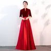 Partykleider Stehkragen Vintage Abendkleid Halbarm Einfache Empire-Reißverschluss-Rückenfalte A-Linie bodenlang Damen formelle Kleider A1334